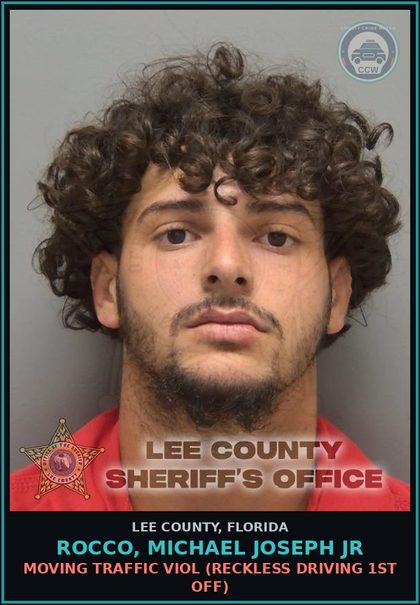 CCW arrest card for ROCCO, MICHAEL JOSEPH JR in Lee County: MOVING TRAFFIC VIOL  (RECKLESS DRIVING 1ST OFF)