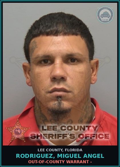 CCW arrest card for RODRIGUEZ, MIGUEL ANGEL in Lee County: OUT-OF-COUNTY WARRANT -