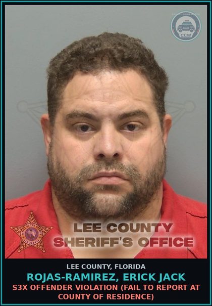 CCW arrest card for ROJAS-RAMIREZ, ERICK JACK in Lee County: s3x OFFENDER VIOLATION  (FAIL TO REPORT AT COUNTY OF RESIDENCE)