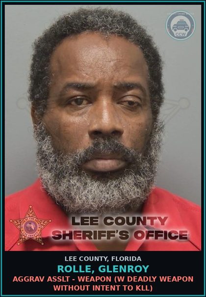 CCW arrest card for ROLLE, GLENROY in Lee County: AGGRAV ASSLT - WEAPON  (W DEADLY WEAPON WITHOUT INTENT TO KILL)