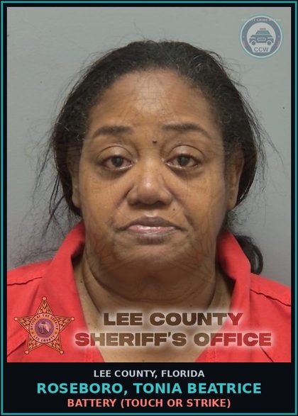 CCW arrest card for ROSEBORO, TONIA BEATRICE in Lee County: BATTERY  (TOUCH OR STRIKE)
