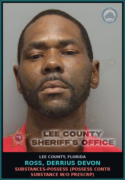 CCW arrest card for ROSS, DERRIUS DEVON in Lee County: DRUGS-POSSESS  (POSSESS contr substance W/O PRESCRIPTION)