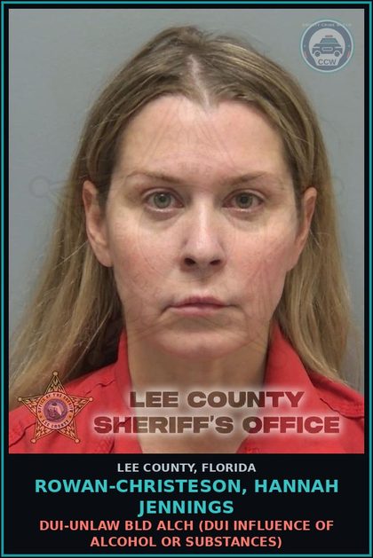 CCW arrest card for ROWAN-CHRISTESON, HANNAH JENNINGS in Lee County: NEGLECT chld  (NEGLECT chld WITHOUT GREAT BODILY HARM)