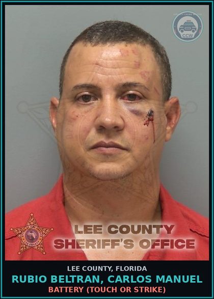 CCW arrest card for RUBIO BELTRAN, CARLOS MANUEL in Lee County: BATTERY  (TOUCH OR STRIKE)