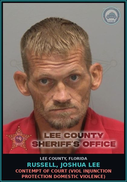 CCW arrest card for RUSSELL, JOSHUA LEE in Lee County: CONTEMPT OF COURT  (VIOL INJUNCTION PROTECTION DOMESTIC VIOLENCE)