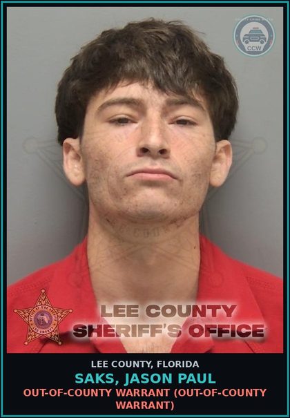 CCW arrest card for SAKS, JASON PAUL in Lee County: OUT-OF-COUNTY WARRANT  (OUT-OF-COUNTY WARRANT)