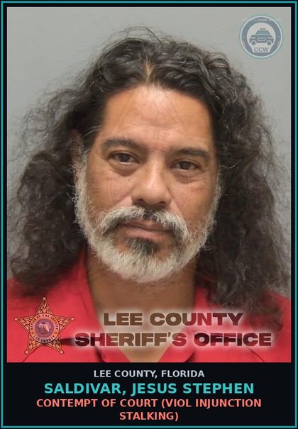 CCW arrest card for SALDIVAR, JESUS STEPHEN in Lee County: CONTEMPT OF COURT  (VIOL INJUNCTION STALKING)