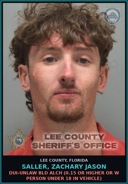 CCW arrest card for SALLER, ZACHARY JASON in Lee County: DUI-UNLAW BLD ALCH  (0.15 OR HIGHER OR W PERSON UNDER 18 IN VEHICLE)