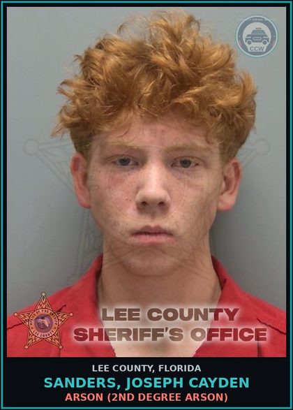 CCW arrest card for SANDERS, JOSEPH CAYDEN in Lee County: ARSON  (2ND DEGREE ARSON)