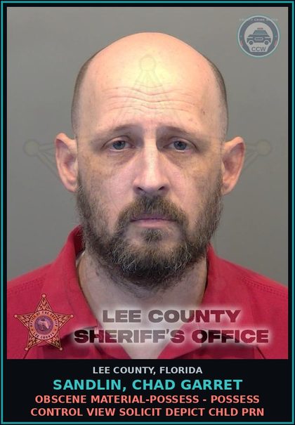 CCW arrest card for SANDLIN, CHAD GARRET in Lee County: OBSCENE MATERIAL-POSSESS - POSSESS CONTROL VIEW SOLICIT DEPICT chld PORN