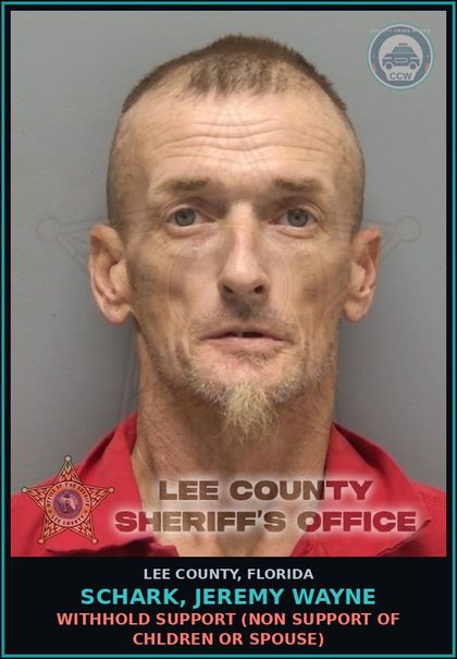 CCW arrest card for SCHARK, JEREMY WAYNE in Lee County: WITHHOLD SUPPORT  (NON SUPPORT OF CHILDREN OR SPOUSE)