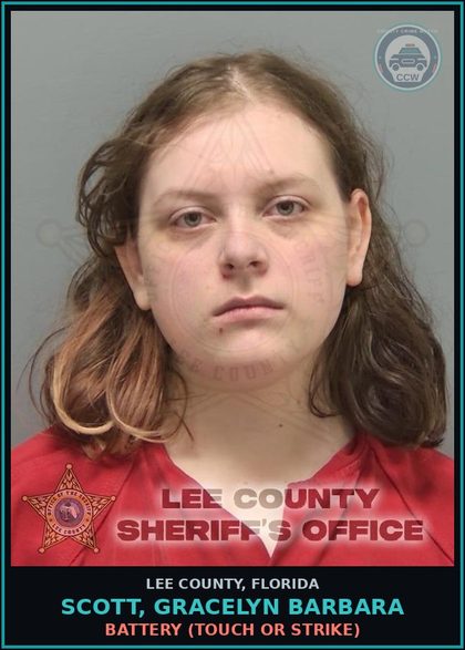CCW arrest card for SCOTT, GRACELYN BARBARA in Lee County: BATTERY  (TOUCH OR STRIKE)
