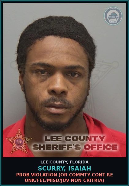 CCW arrest card for SCURRY, ISAIAH in Lee County: PROB VIOLATION  (OR COMMTY CONT RE UNK/FEL/MISD/JUV NON CRITRIA)