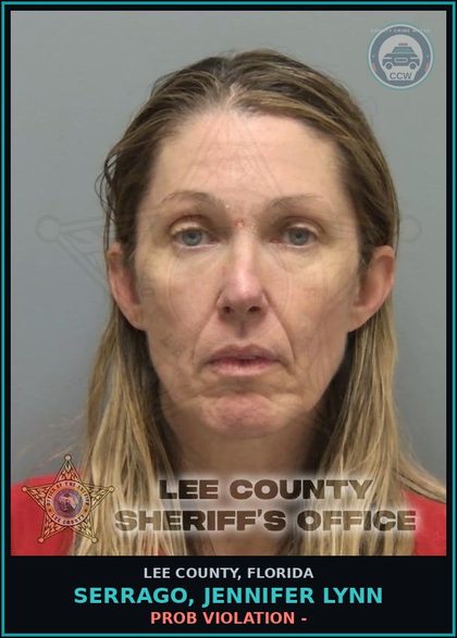 CCW arrest card for SERRAGO, JENNIFER LYNN in Lee County: PROB VIOLATION -