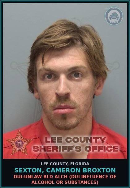 CCW arrest card for SEXTON, CAMERON BROXTON in Lee County: DUI-UNLAW BLD ALCH  (DUI INFLUENCE OF ALCOHOL OR DRUGS)