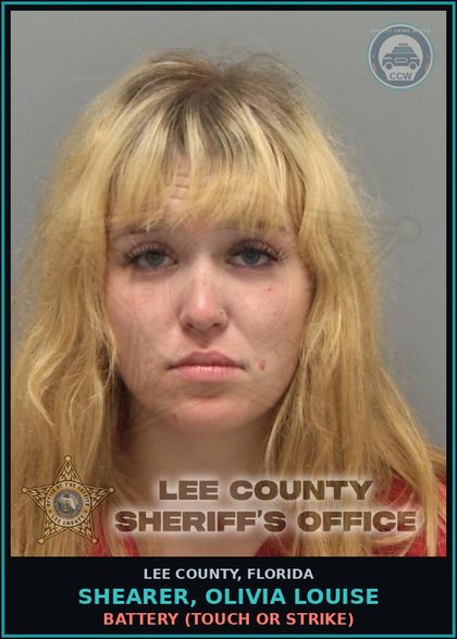 CCW arrest card for SHEARER, OLIVIA LOUISE in Lee County: BATTERY  (TOUCH OR STRIKE)