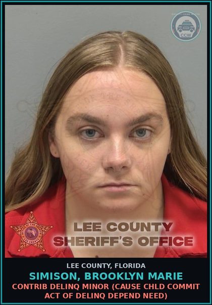 CCW arrest card for SIMISON, BROOKLYN MARIE in Lee County: CONTRIB DELINQ MINOR  (CAUSE chld COMMIT ACT OF DELINQ DEPEND NEED)
