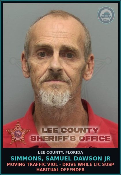 CCW arrest card for SIMMONS, SAMUEL DAWSON JR in Lee County: MOVING TRAFFIC VIOL - DRIVE WHILE LIC SUSP HABITUAL OFFENDER