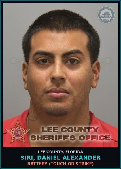 CCW arrest card for SIRI, DANIEL ALEXANDER in Lee County: BATTERY  (TOUCH OR STRIKE)