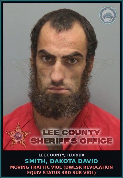 CCW arrest card for SMITH, DAKOTA DAVID in Lee County: MOVING TRAFFIC VIOL  (DWLSR REVOCATION EQUIV STATUS 3RD SUB VIOL)