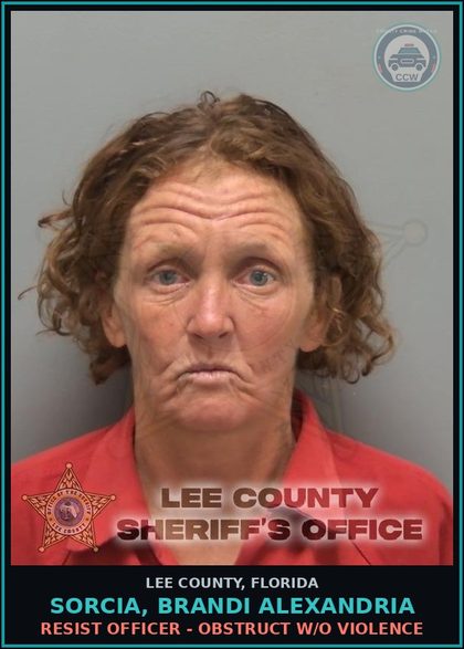 CCW arrest card for SORCIA, BRANDI ALEXANDRIA in Lee County: RESIST OFFICER - OBSTRUCT W/O VIOLENCE