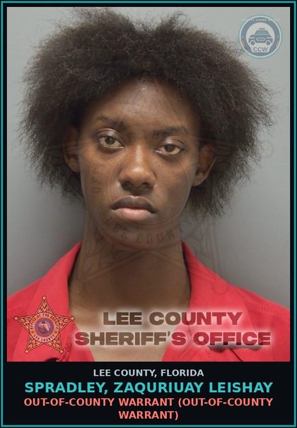 CCW arrest card for SPRADLEY, ZAQURIUAY LEISHAY in Lee County: OUT-OF-COUNTY WARRANT  (OUT-OF-COUNTY WARRANT)
