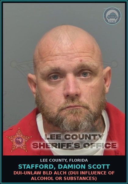 CCW arrest card for STAFFORD, DAMION SCOTT in Lee County: DUI-UNLAW BLD ALCH  (DUI INFLUENCE OF ALCOHOL OR DRUGS)