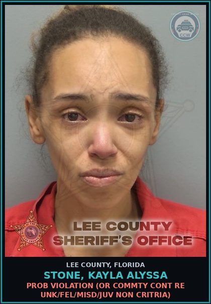 CCW arrest card for STONE, KAYLA ALYSSA in Lee County: PROB VIOLATION  (OR COMMTY CONT RE UNK/FEL/MISD/JUV NON CRITRIA)