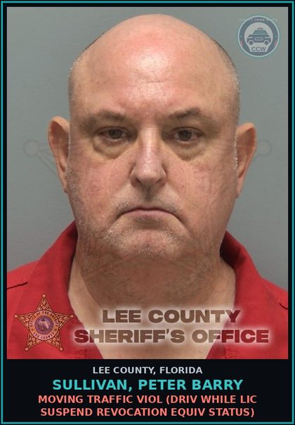CCW arrest card for SULLIVAN, PETER BARRY in Lee County: MOVING TRAFFIC VIOL  (DRIV WHILE LIC SUSPEND REVOCATION EQUIV STATUS)