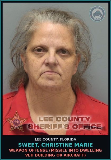 CCW arrest card for SWEET, CHRISTINE MARIE in Lee County: WEAPON OFFENSE  (MISSILE INTO DWELLING VEH BUILDING OR AIRCRAFT)