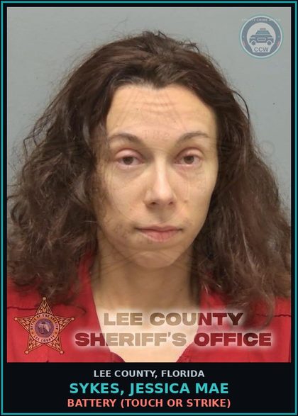 CCW arrest card for SYKES, JESSICA MAE in Lee County: BATTERY  (TOUCH OR STRIKE)