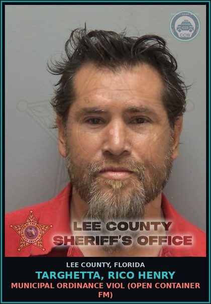 CCW arrest card for TARGHETTA, RICO HENRY in Lee County: MUNICIPAL ORDINANCE VIOL  (OPEN CONTAINER FM)