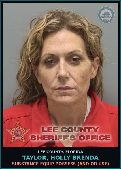 CCW arrest card for TAYLOR, HOLLY BRENDA in Lee County: DRUG EQUIP-POSSESS  (AND OR USE)