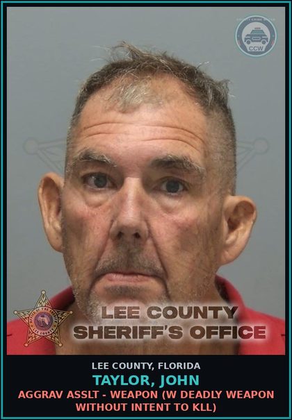 CCW arrest card for TAYLOR, JOHN in Lee County: AGGRAV ASSLT - WEAPON  (W DEADLY WEAPON WITHOUT INTENT TO KILL)