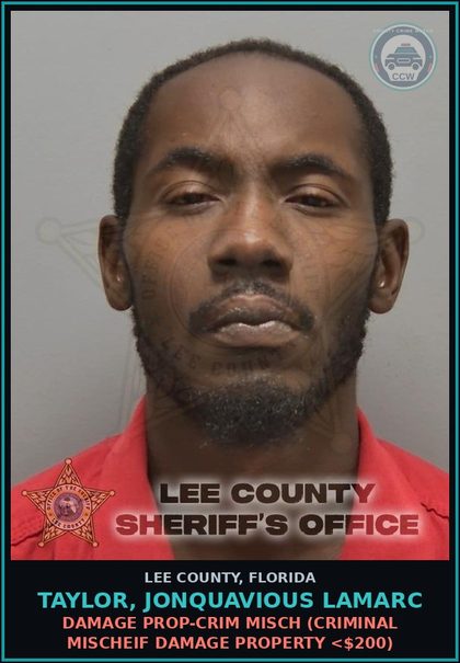 CCW arrest card for TAYLOR, JONQUAVIOUS LAMARC in Lee County: DAMAGE PROP-CRIM MISCH  (CRIMINAL MISCHEIF DAMAGE PROPERTY <$200)