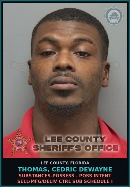CCW arrest card for THOMAS, CEDRIC DEWAYNE in Lee County: DRUGS-POSSESS - POSSESS contr substance W/O PRESCRIPTION