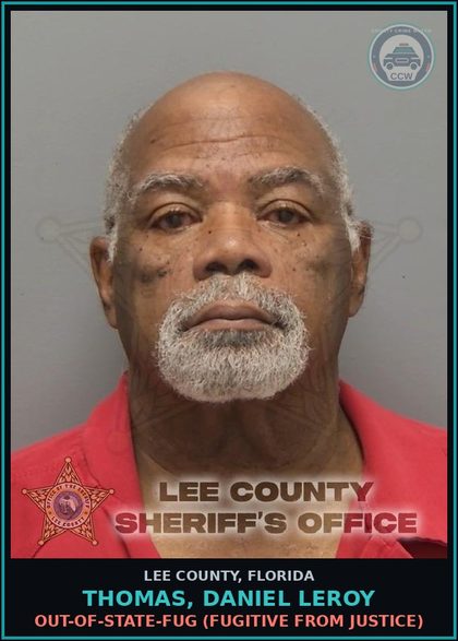 CCW arrest card for THOMAS, DANIEL LEROY in Lee County: OUT-OF-STATE-FUG  (FUGITIVE FROM JUSTICE)