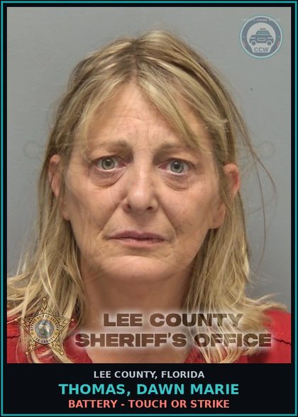 CCW arrest card for THOMAS, DAWN MARIE in Lee County: BATTERY - TOUCH OR STRIKE