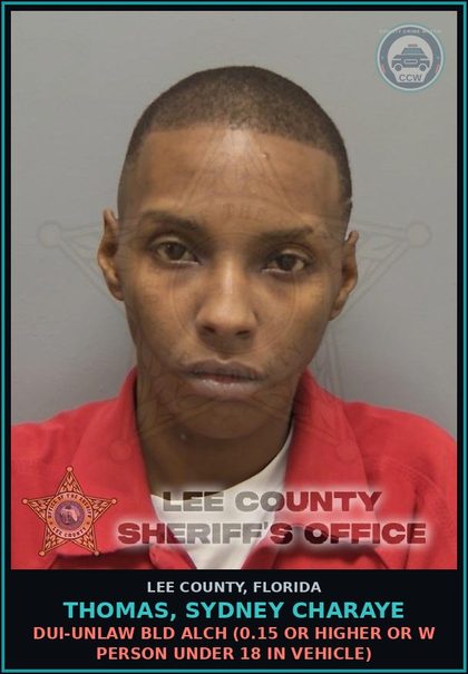 CCW arrest card for THOMAS, SYDNEY CHARAYE in Lee County: DUI-UNLAW BLD ALCH  (0.15 OR HIGHER OR W PERSON UNDER 18 IN VEHICLE)