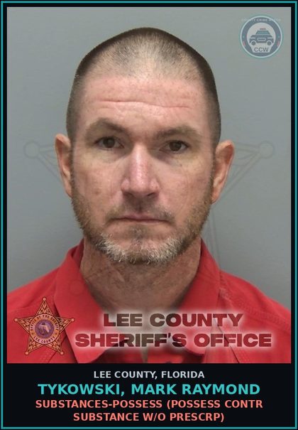 CCW arrest card for TYKOWSKI, MARK RAYMOND in Lee County: DRUGS-POSSESS  (POSSESS contr substance W/O PRESCRIPTION)