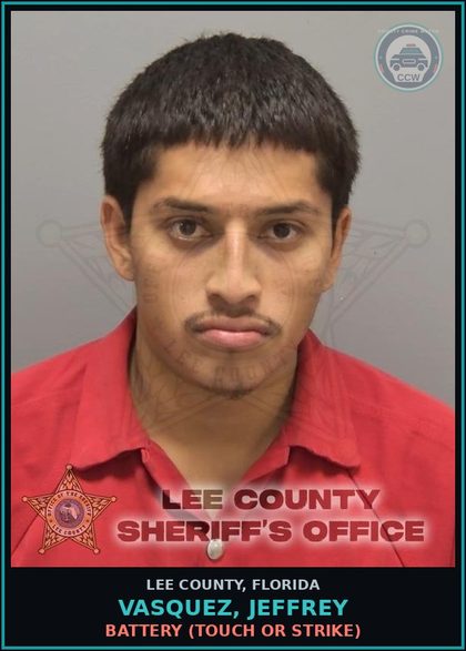 CCW arrest card for VASQUEZ, JEFFREY in Lee County: CONTEMPT OF COURT  (VIOL INJUNCTION PROTECTION DOMESTIC VIOLENCE)