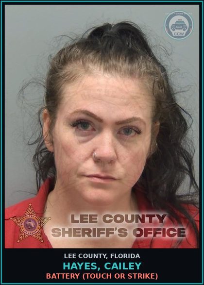 CCW arrest card for HAYES, CAILEY in Lee County: BATTERY  (TOUCH OR STRIKE)