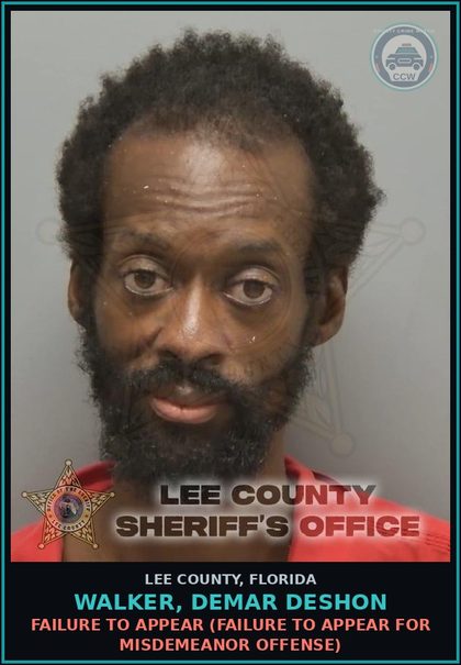 CCW arrest card for WALKER, DEMAR DESHON in Lee County: FAILURE TO APPEAR  (FAILURE TO APPEAR FOR MISDEMEANOR OFFENSE)