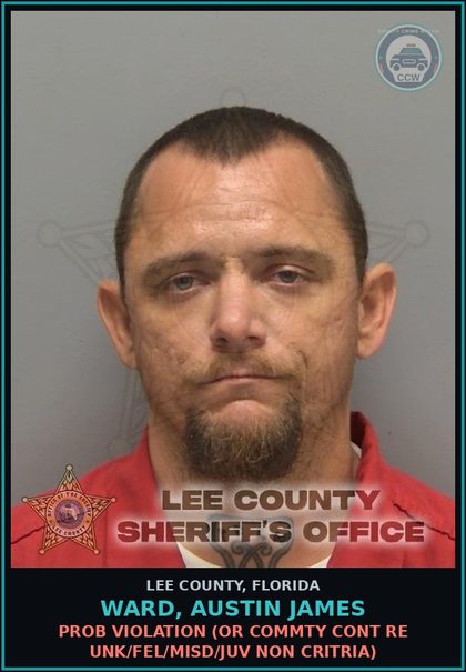 CCW arrest card for WARD, AUSTIN JAMES in Lee County: PROB VIOLATION  (OR COMMTY CONT RE UNK/FEL/MISD/JUV NON CRITRIA)
