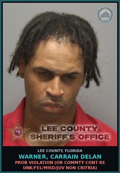CCW arrest card for WARNER, CARRAIN DELAN in Lee County: PROB VIOLATION  (OR COMMTY CONT RE UNK/FEL/MISD/JUV NON CRITRIA)