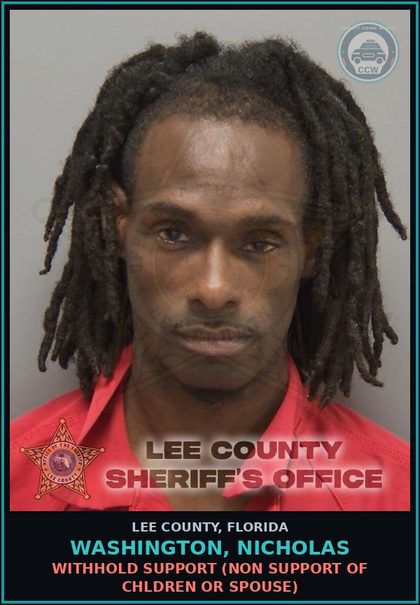 CCW arrest card for WASHINGTON, NICHOLAS in Lee County: WITHHOLD SUPPORT  (NON SUPPORT OF CHILDREN OR SPOUSE)