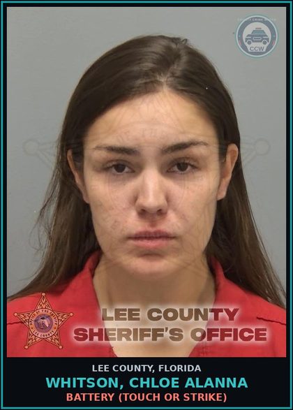 CCW arrest card for WHITSON, CHLOE ALANNA in Lee County: BATTERY  (TOUCH OR STRIKE)
