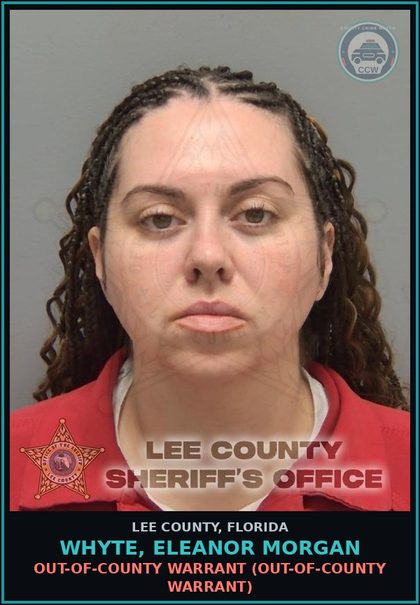 CCW arrest card for WHYTE, ELEANOR MORGAN in Lee County: OUT-OF-COUNTY WARRANT  (OUT-OF-COUNTY WARRANT)