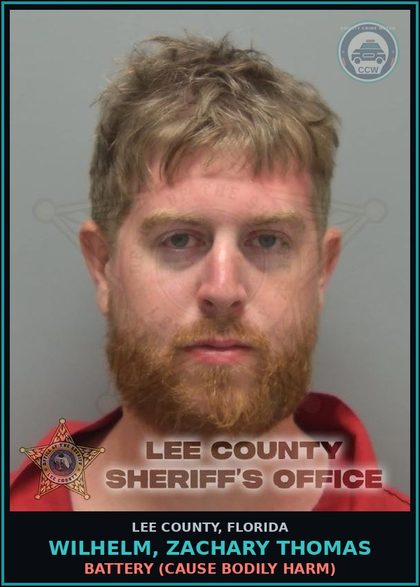 CCW arrest card for WILHELM, ZACHARY THOMAS in Lee County: BATTERY  (CAUSE BODILY HARM)