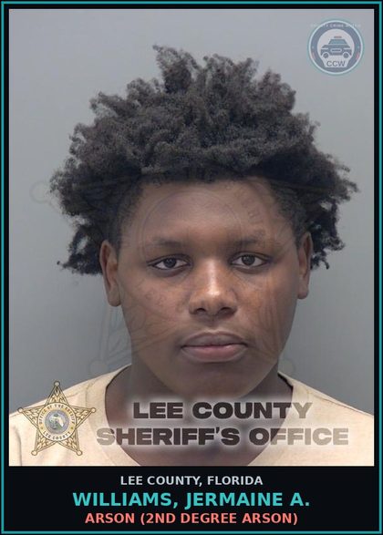 CCW arrest card for WILLIAMS, JERMAINE A. in Lee County: ARSON  (2ND DEGREE ARSON)